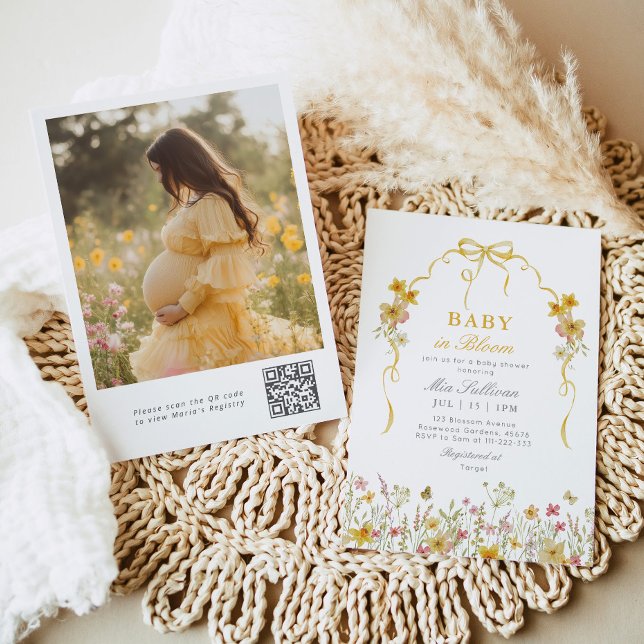Baby in Bloom Foto Wildblume gelbe Kinderdusche Einladung (Von Creator hochgeladen)