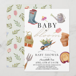Baby in Bloom Garening Tools Virtual Baby Dusche Einladung