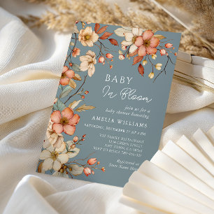 Baby In Bloom Garten Floral Baby Shower Staubblau Einladung