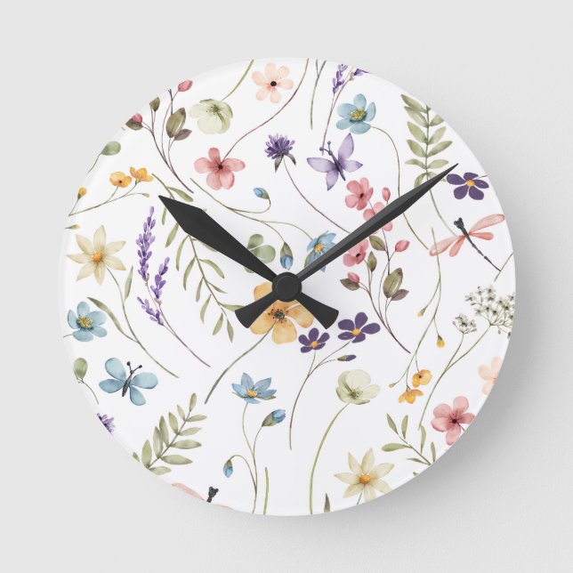 Baby in Bloom Garten Wildblume Runde Wanduhr (Vorderseite)