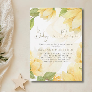 Baby in Bloom Gelbe Vornehme Florale Babyparty Einladung