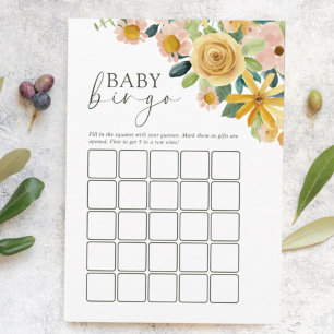 Baby in Bloom Gelbes Blumengeburtstags-Bingo-Spiel Hinweiskarte