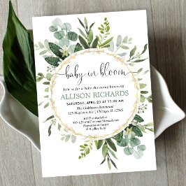 Baby in Bloom Gender neutrale grüne Babydusche Einladung