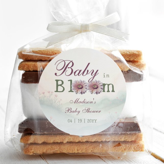 Baby in Bloom Gerber Daisies Baby Shower Runder Aufkleber (Baby in Bloom Gerber Daisies Baby Shower Sticker)