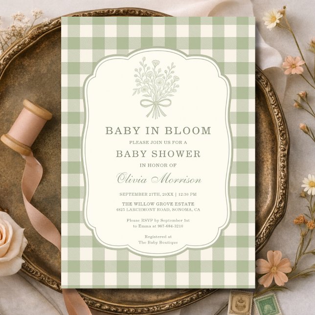 Baby in Bloom Gingham Baby Shower Einladung (Von Creator hochgeladen)