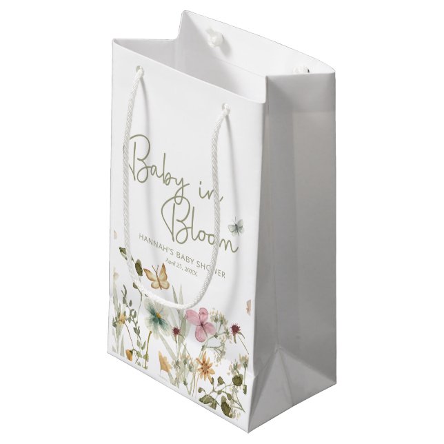 Baby in Bloom Girl Baby Shower Kleine Geschenktüte (Vorderseite Schrägansicht)