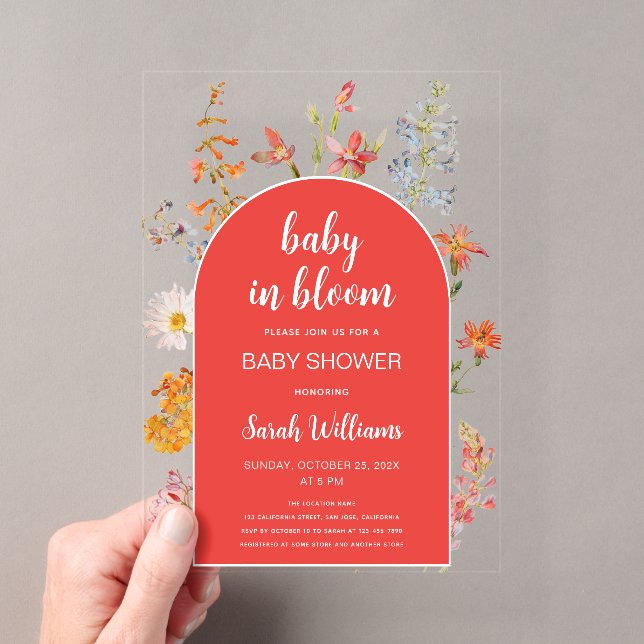Baby in Bloom Girl Duwer Wildblumen Red Arch Acryleinladungen (Insitu (Handheld))