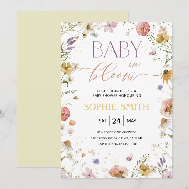 Baby in Bloom Girl Kinderdusche Einladung (Vorne/Hinten)