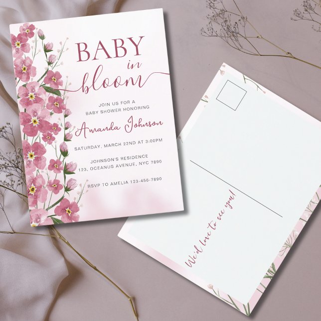 Baby in Bloom Girl Pink Blumendusche Postkarte (Von Creator hochgeladen)