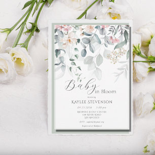 Baby in Bloom Girl Sage Floral Moderne Babydusche Einladung
