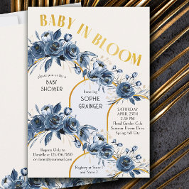 Baby in Bloom Gold Arch Blue Rose Baby Dusche Einladung