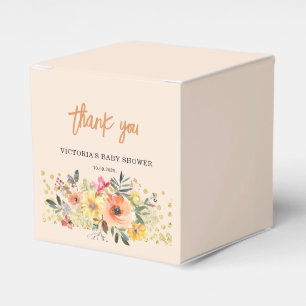 Baby in Bloom Gold Orange Babyparty Geschenkschachtel