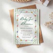 Baby in Bloom Grüne Streifen Florale Babyparty