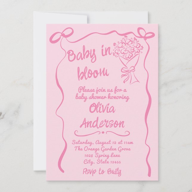 Baby in Bloom Hand gezeichnete Blume Bouquet Dusch Einladung (Vorderseite)