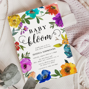 Baby in Bloom Helle und Kühne Florale Babyparty Einladung