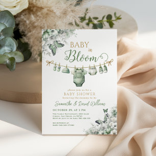 Baby in Bloom Hellgrüne Florale Babyparty Einladung