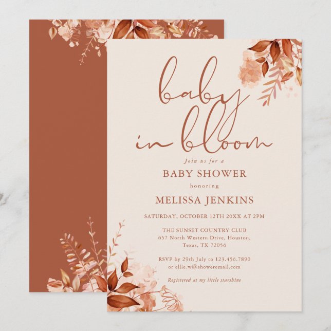 Baby in Bloom Herbst Babydusche Einladung (Vorne/Hinten)