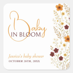 Baby in Bloom Herbst Wildblumen Kinderdusche Quadratischer Aufkleber