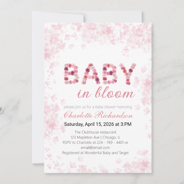 Baby in Bloom Invitation | Spring baby shower Einladung (Vorderseite)