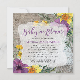 Baby in Bloom Jaune Purple Baby shower Invitation