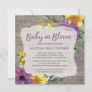 Baby in Bloom Jaune Purple Baby shower Invitation