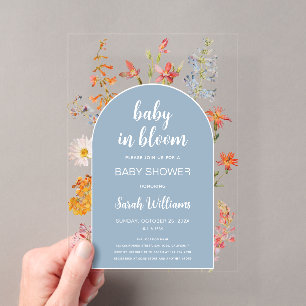 Baby in Bloom Jungen-Baby-Party Blaue Architektur Acryleinladungen