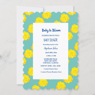 Baby in Bloom Kinderdusche Aquamarin Gelbe Rosen B Einladung