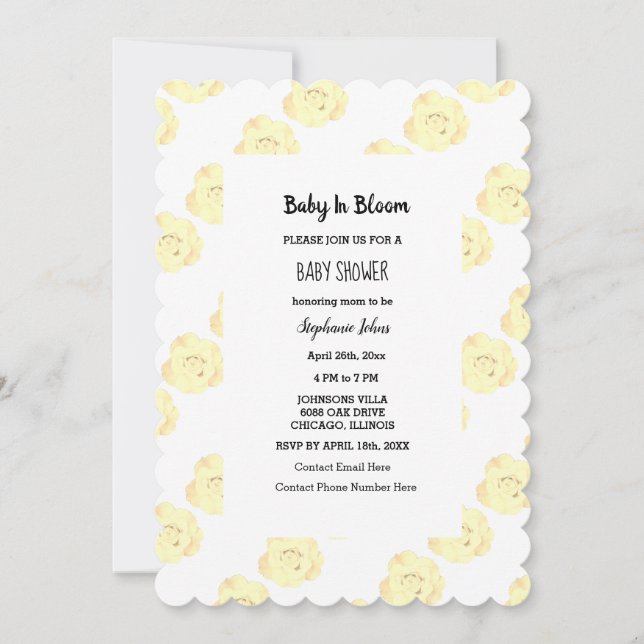 Baby in Bloom Kinderdusche Elegante Rose Niedlich Einladung (Vorderseite)