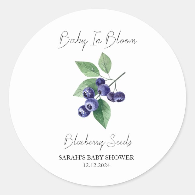 Baby in Bloom l Blueberry Seeds Baby Dusche Runder Aufkleber (Vorderseite)