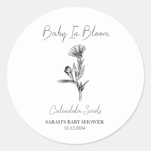 Baby in Bloom l Calendula Säuglingsdusche Runder Aufkleber (Vorderseite)