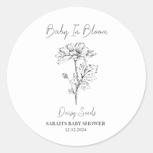 Baby in Bloom l Daisy Seeds Kinderdusche Runder Aufkleber (Vorderseite)