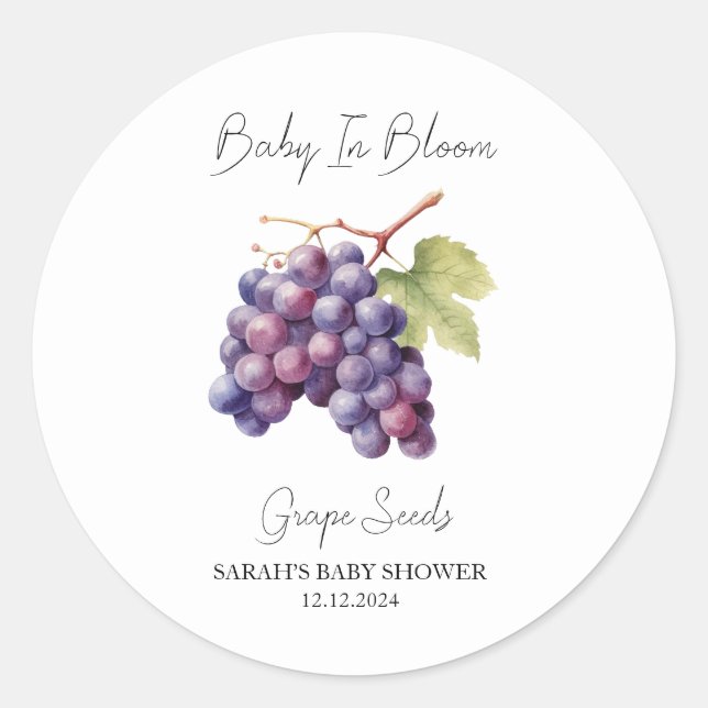Baby in Bloom l Grape Seeds Kinderdusche Runder Aufkleber (Vorderseite)