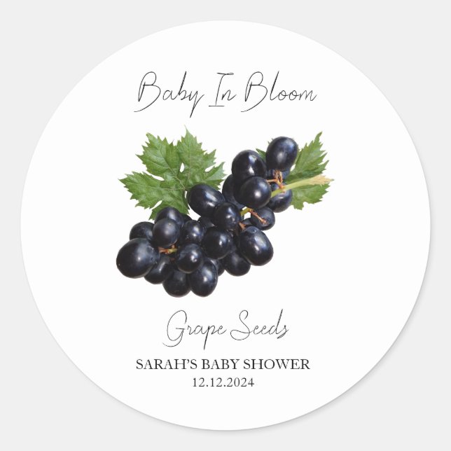 Baby in Bloom l Grape Seeds Kinderdusche Runder Aufkleber (Vorderseite)