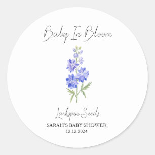 Baby in Bloom l Larkspur Säuglingsdusche Runder Aufkleber