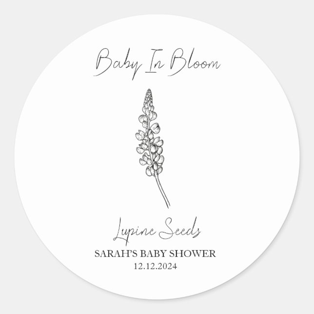 Baby in Bloom l Lupine Seeds Kinderdusche Runder Aufkleber (Vorderseite)