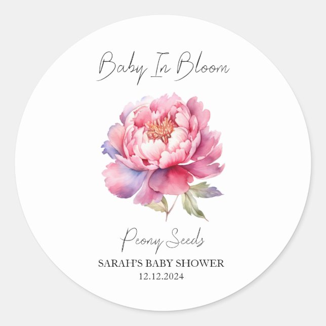 Baby in Bloom l Peony Seeds Kinderdusche Runder Aufkleber (Vorderseite)