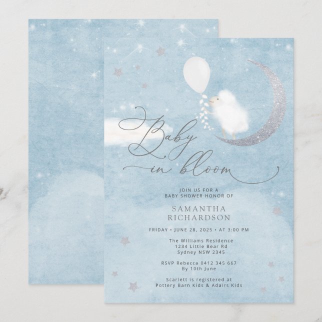 Baby in Bloom Lamb Boy Baby shower Invitation (Devant / Derrière)
