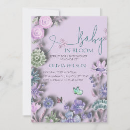 Baby in Bloom Lavender Lilac Floral Baby Dusche Einladung