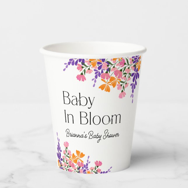 Baby in Bloom Lebendige Frühlingsblumen Babydusche Pappbecher (Vorderseite)