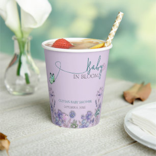 Baby in Bloom Lila Blumenbaby Dusche Party Pappbecher