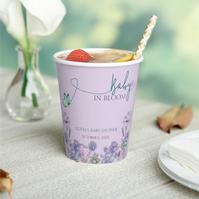 Baby in Bloom Lila Blumenbaby Dusche Party Pappbecher (In Situ)