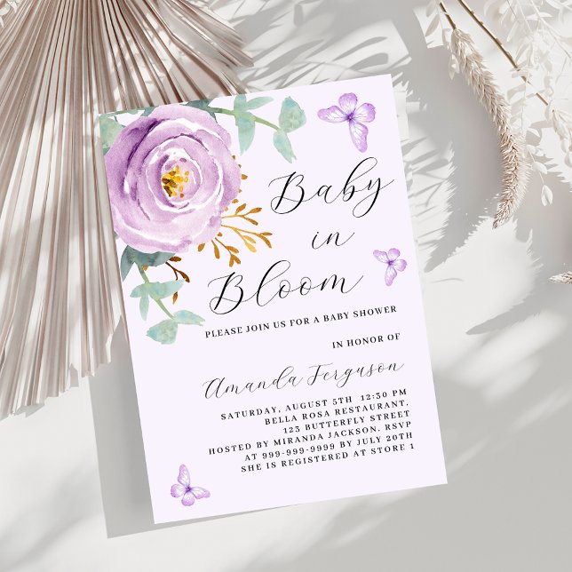 Baby in Bloom lila Rose Schmetterling Kinderdusche Einladung (Von Creator hochgeladen)