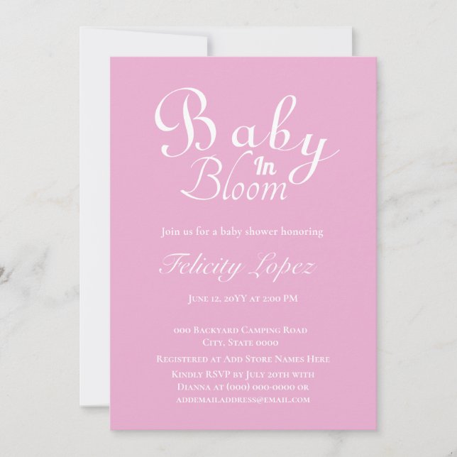 Baby in Bloom Modern Pink Einladung (Vorderseite)