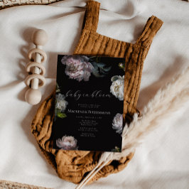 Baby in Bloom Moody Peony Dark Floral Baby Shower Einladung
