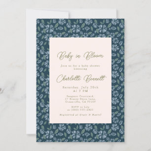 Baby in Bloom Navy Blue Floral Baby Dusche Einladung
