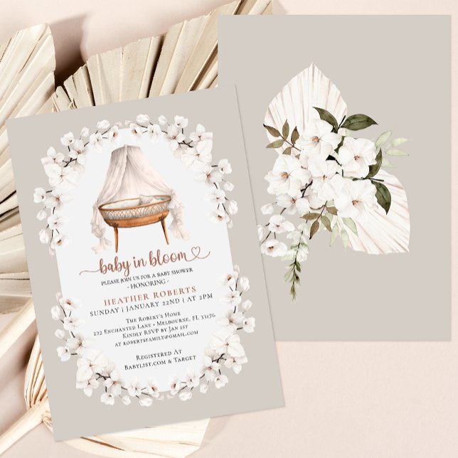 Baby in Bloom Neutral Floral Baby Shower Einladung (Sweet Baby Shower Invitation)