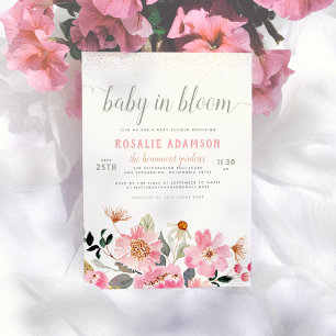 Baby in Bloom Niedlich Pink Garden Themendusche Einladung
