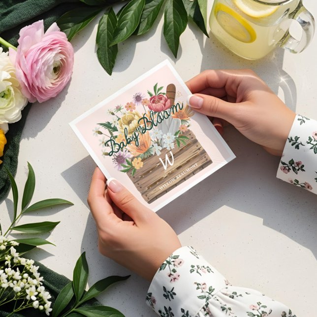 Baby in Bloom Niedliche Blumenkiste Kinderdusche Serviette (Baby in Bloom Cute Floral Wooden Crate Baby Shower Napkins)