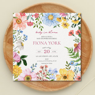 Baby in Bloom Niedliche Wildblume Kinderdusche Einladung