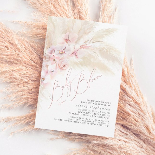 Baby in Bloom Pampas Grass Baby Girl Shower Einladung (Von Creator hochgeladen)
